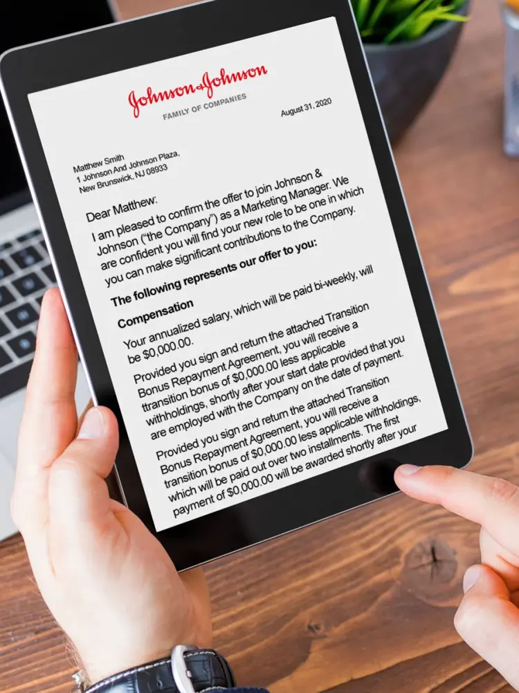 A resume on a tablet.