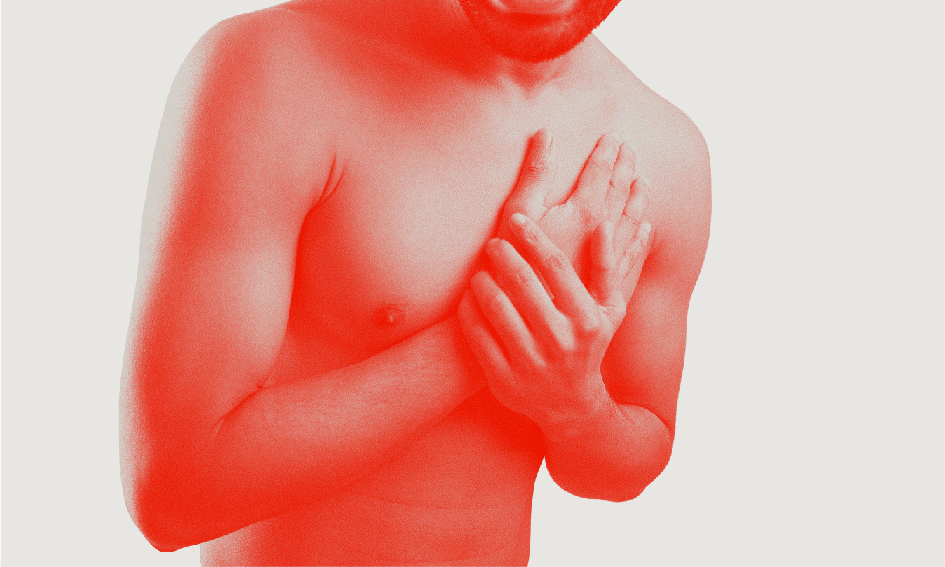 Body illustration of person clutching chest.