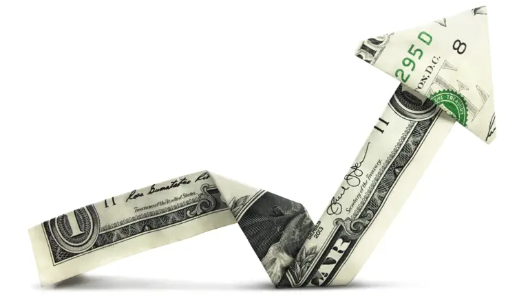 image of a dollar bill folded into an arrow pointing up