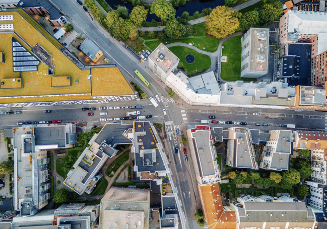 Overhead view of a modern city