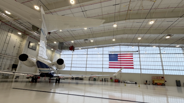 One of J&J Aviation's Gulfstream jets in the hangar