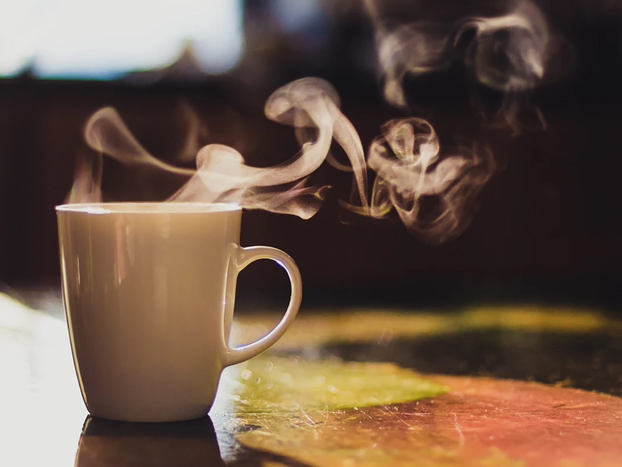 Steaming mug of coffee