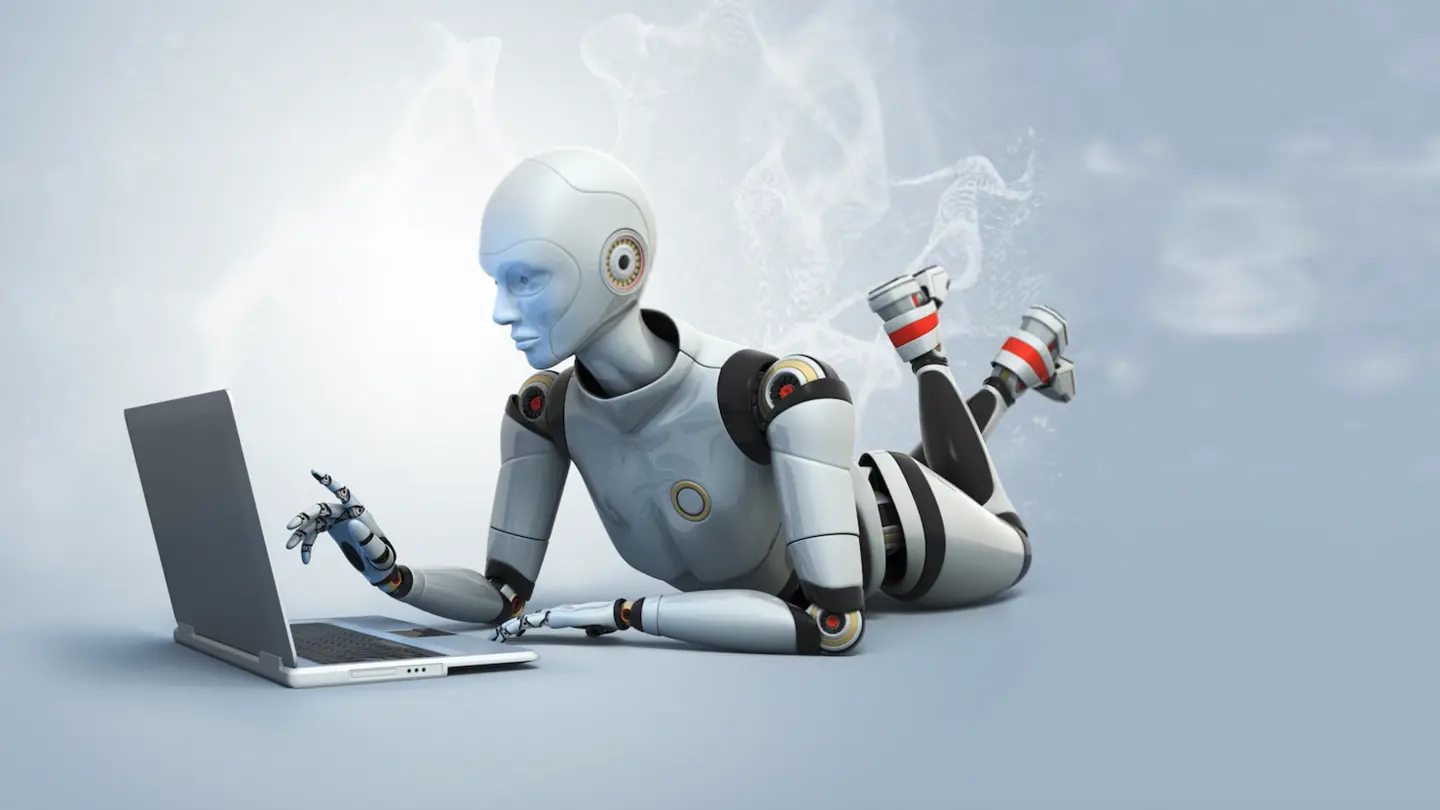 Artistic rendering of an intelligent robot writing a resume