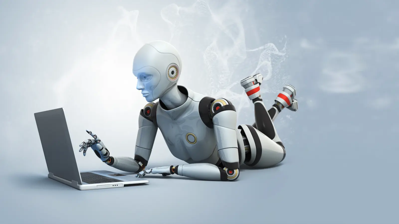 Artistic rendering of an intelligent robot writing a resume